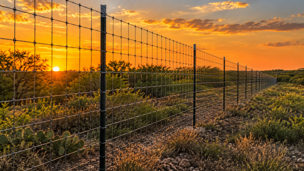 High fence and game fence installation with T-posts on a South Texas ranch
